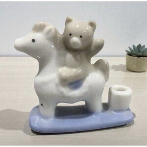 Vintage 2.5” Biedermann Horse Bear Candle Holder Small Holder Boy Cake Topper